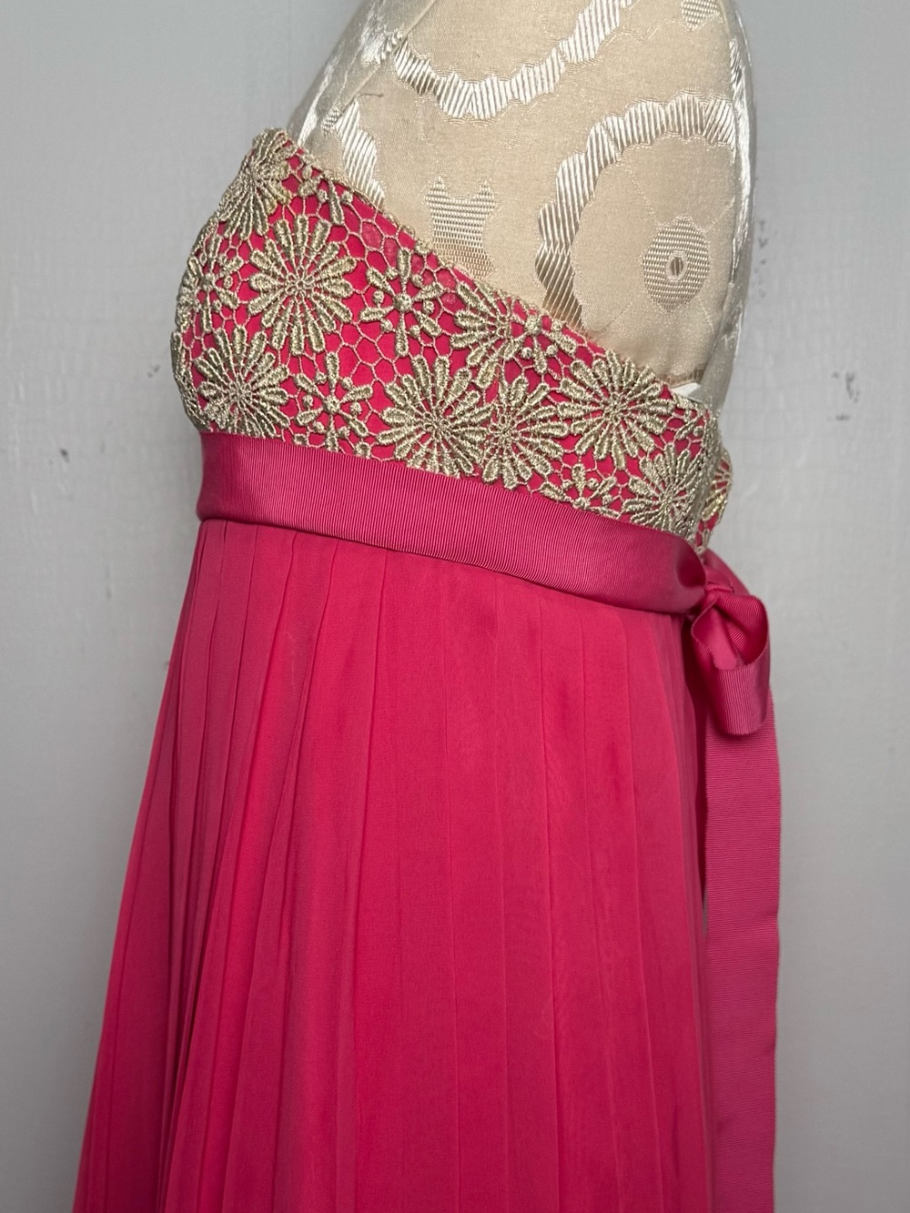 Lilly Pulitzer Pink Pleated Strapless Gold Lace Formal Gown Sz S - Picture 8 of 16